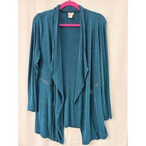 Women's Chicos Size 1 Lightweight 3/4 Length Sleeves Blue Cardigan Sweater‎